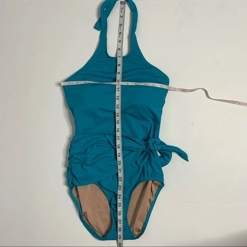 NWT Hermoza Genevieve Teal Waist Tie Halter One Piece Bathing Suit